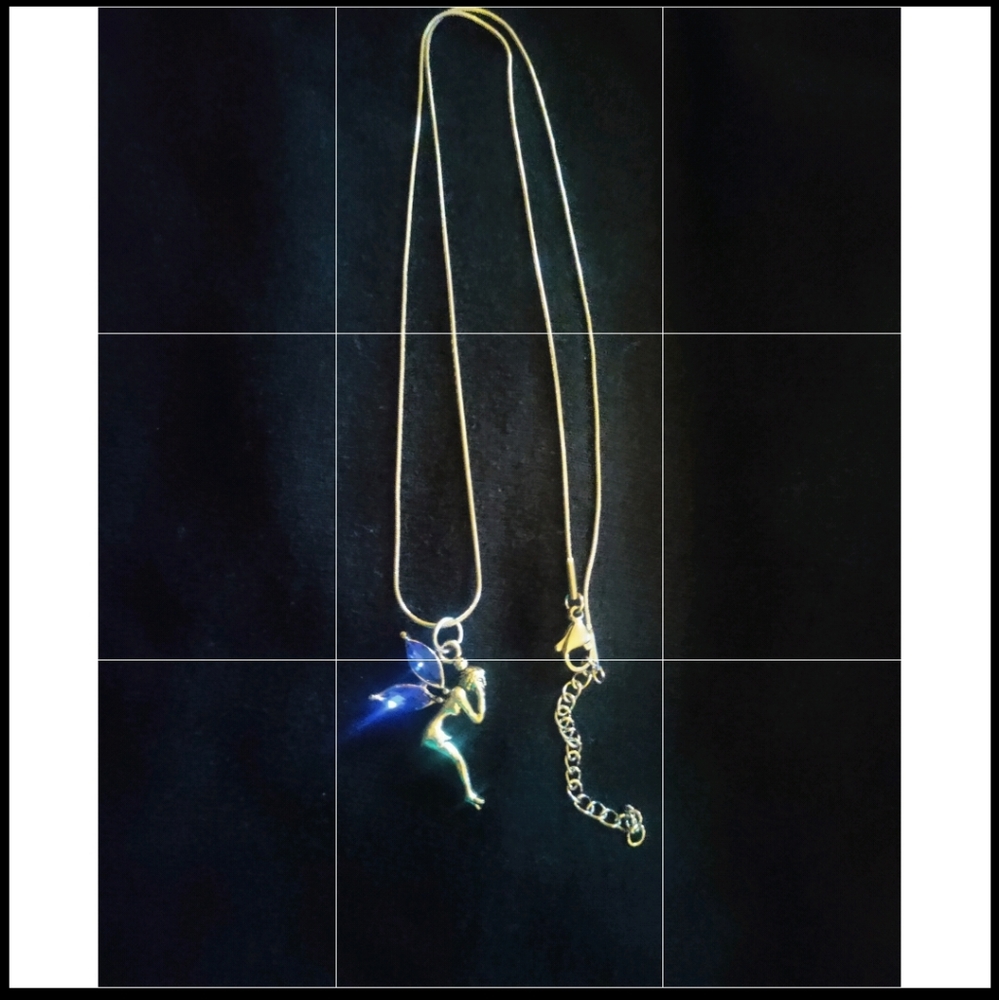 🔥Sparkly Blue Jewel Winged Silver Fairy on 18" Silver Snake Chain!